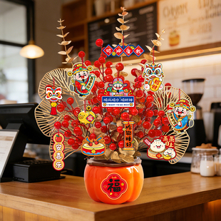 2026马年柿子福桶装饰品新年桌面摆件过年气氛春节商场前台收银台
