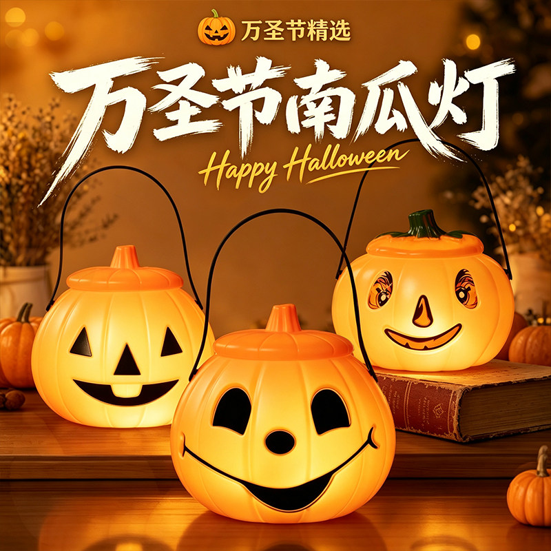 万圣节装饰南瓜灯儿童手提道具装饰糖果盒灯笼讨糖桶氛围感礼品