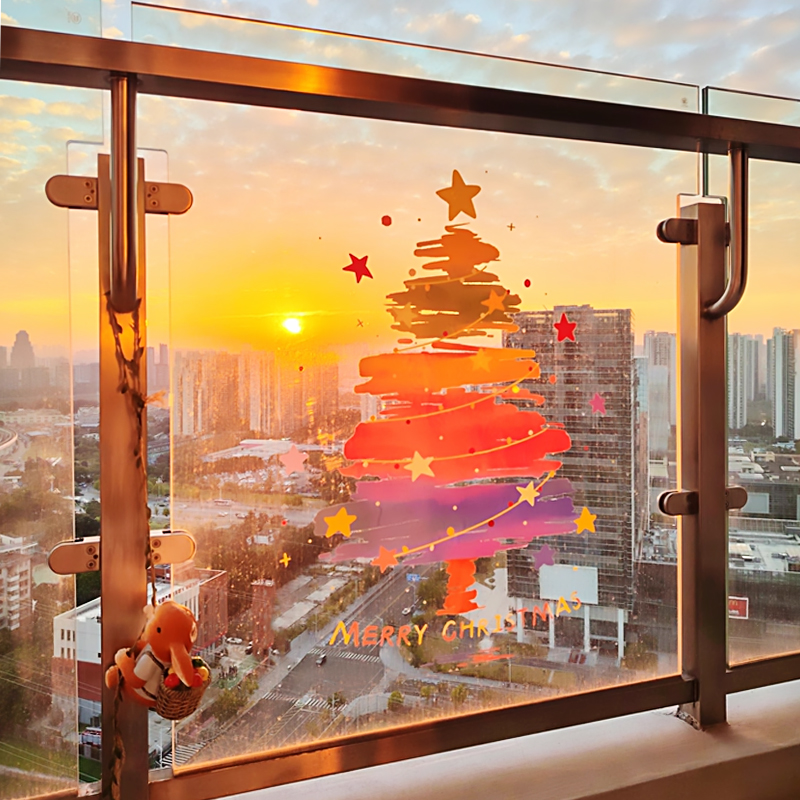 圣诞节氛围圣诞树玻璃贴纸窗贴画