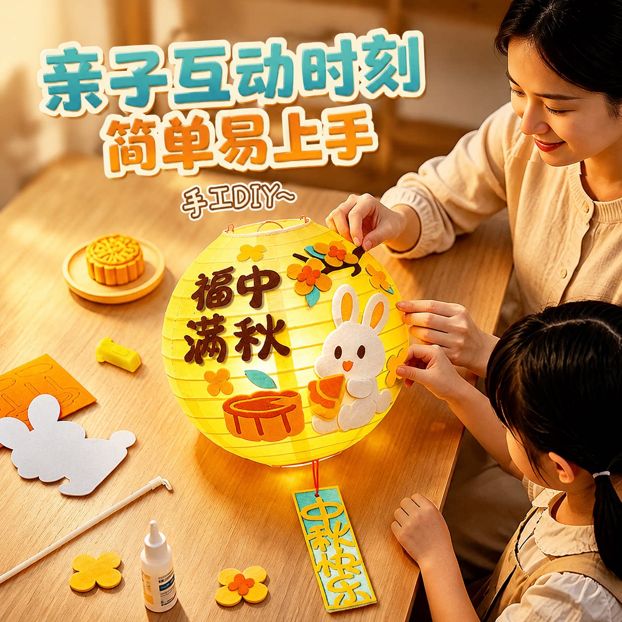 中秋古风灯笼儿童手提发光花灯
