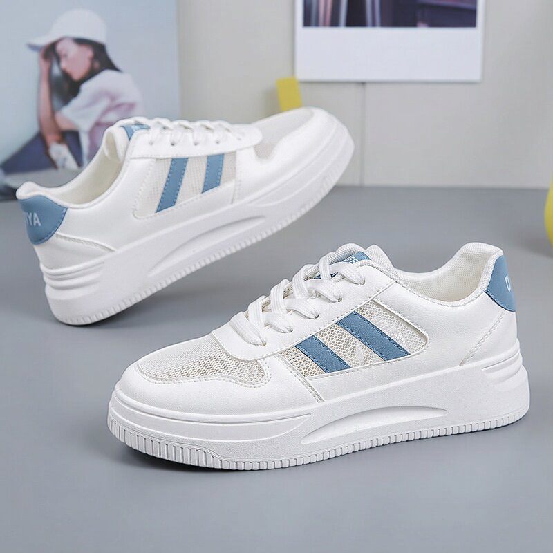 网面透气厚底轻便小白鞋女新款潮夏季休闲百搭防滑增高系带运动鞋