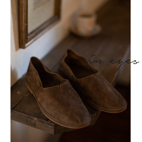In Eyes | 进口羊猄皮简约 2穿一脚蹬懒人鞋女平底真皮底僧侣鞋