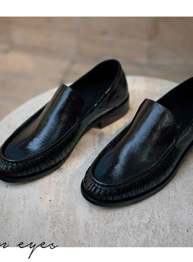 2026-S/S 意大利油蜡皮 2穿褶皱乐福鞋loafer