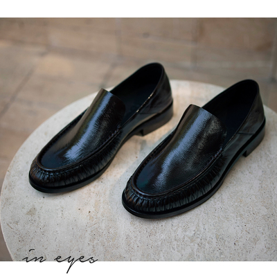 2026-S/S 意大利油蜡皮 2穿褶皱乐福鞋loafer