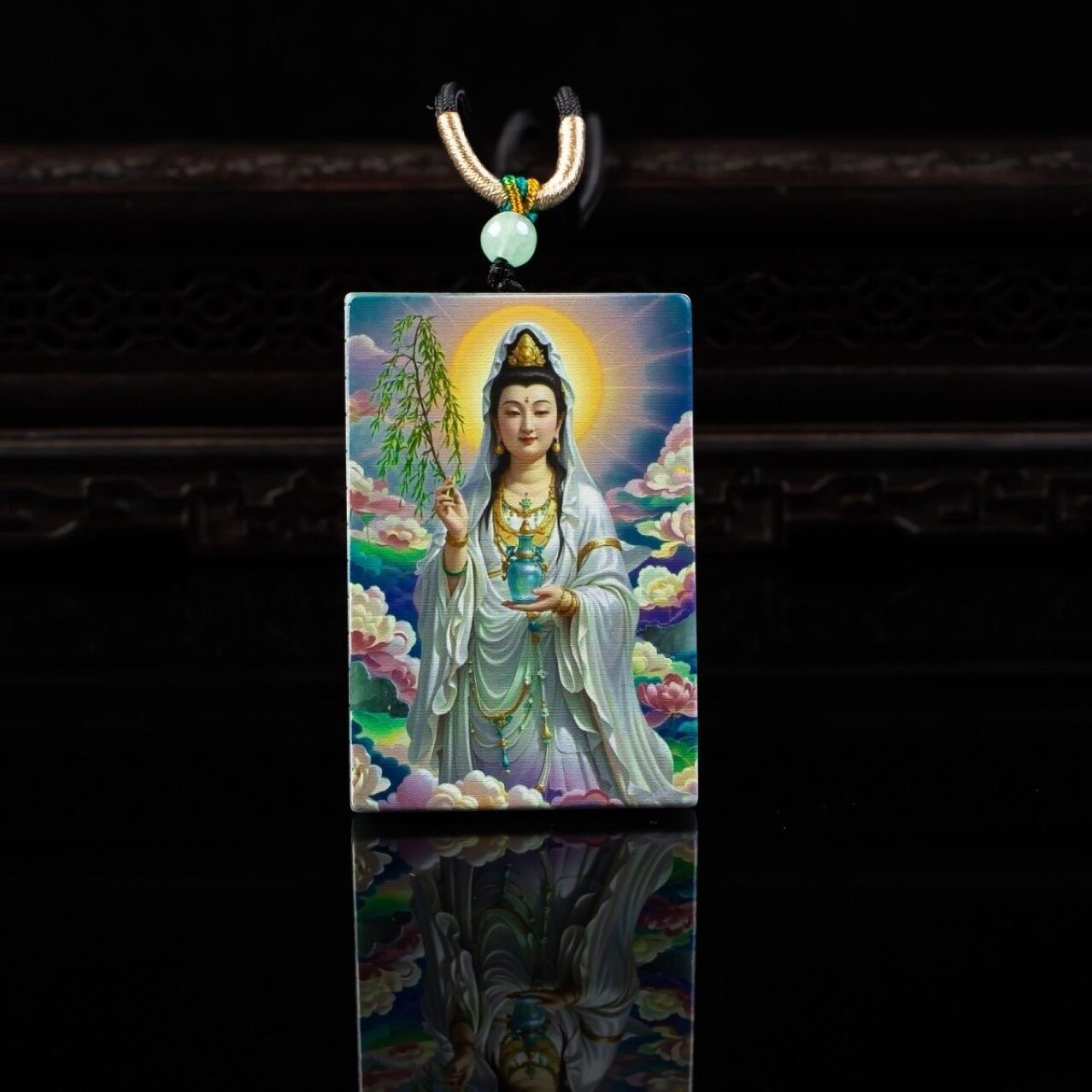 天然A货翡翠观音牌精工超清喷绘高冰种老玉石吊坠挂件玉佩批发