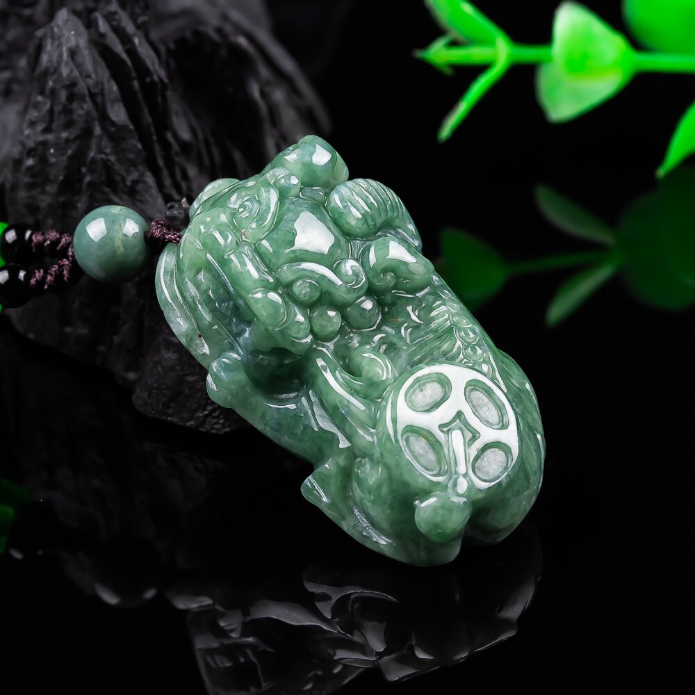 天然缅甸A货翡翠如意金钱霸王貔貅糯种玉石吊坠通财皮丘男女批发