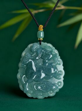 马上封侯吊坠危料玉石挂件天然冰蓝绿水危料翡翠玉器玉坠批发