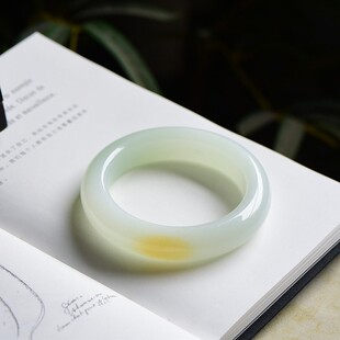 缘鼎玉器 天然和田玉手镯俄料翠青糖色三色精品玉镯证书56