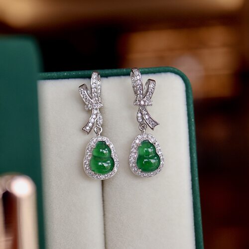 天然帝王绿翡翠耳坠S925