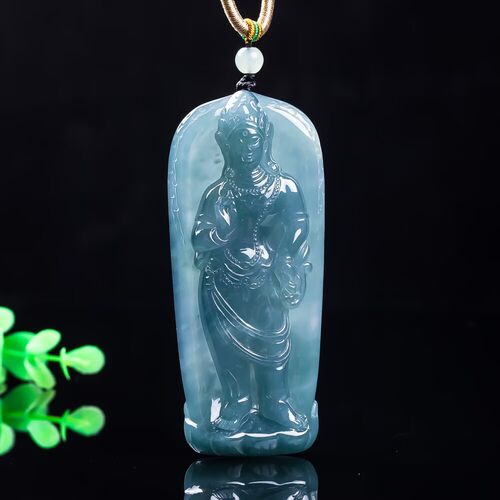 天然翡翠玉石蓝水冰种a货观音挂件男士女款玉坠玉佩挂坠玉器珠宝