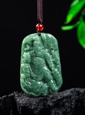天然a货翡翠豆种关公义薄云天玉石吊坠挂件玉佩男士项链玉器批发