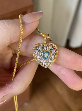 布契拉提织纹雕拉丝爱心项链女轻奢蕾丝边心形锁骨链时尚百搭配饰
