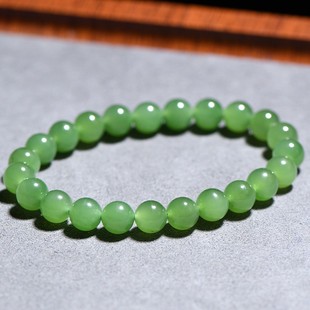 缘鼎玉器 碧玉乌兰海苹果绿天然和田玉手錬圆珠玉石男女手串8MM