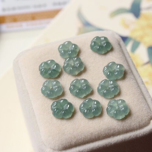 天然翡翠a货冰种蓝水翡翠碗花花瓣diy手链项链吊坠配件尾扣批发