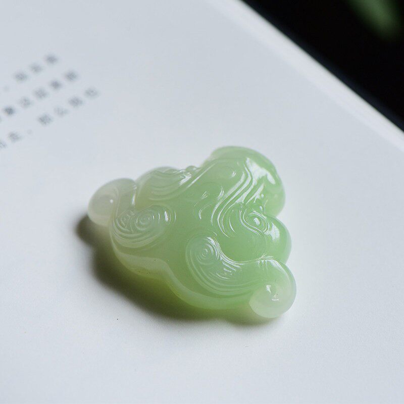 缘鼎玉器 天然和田玉吊坠青海翠青生肖牛玉石挂件带证书