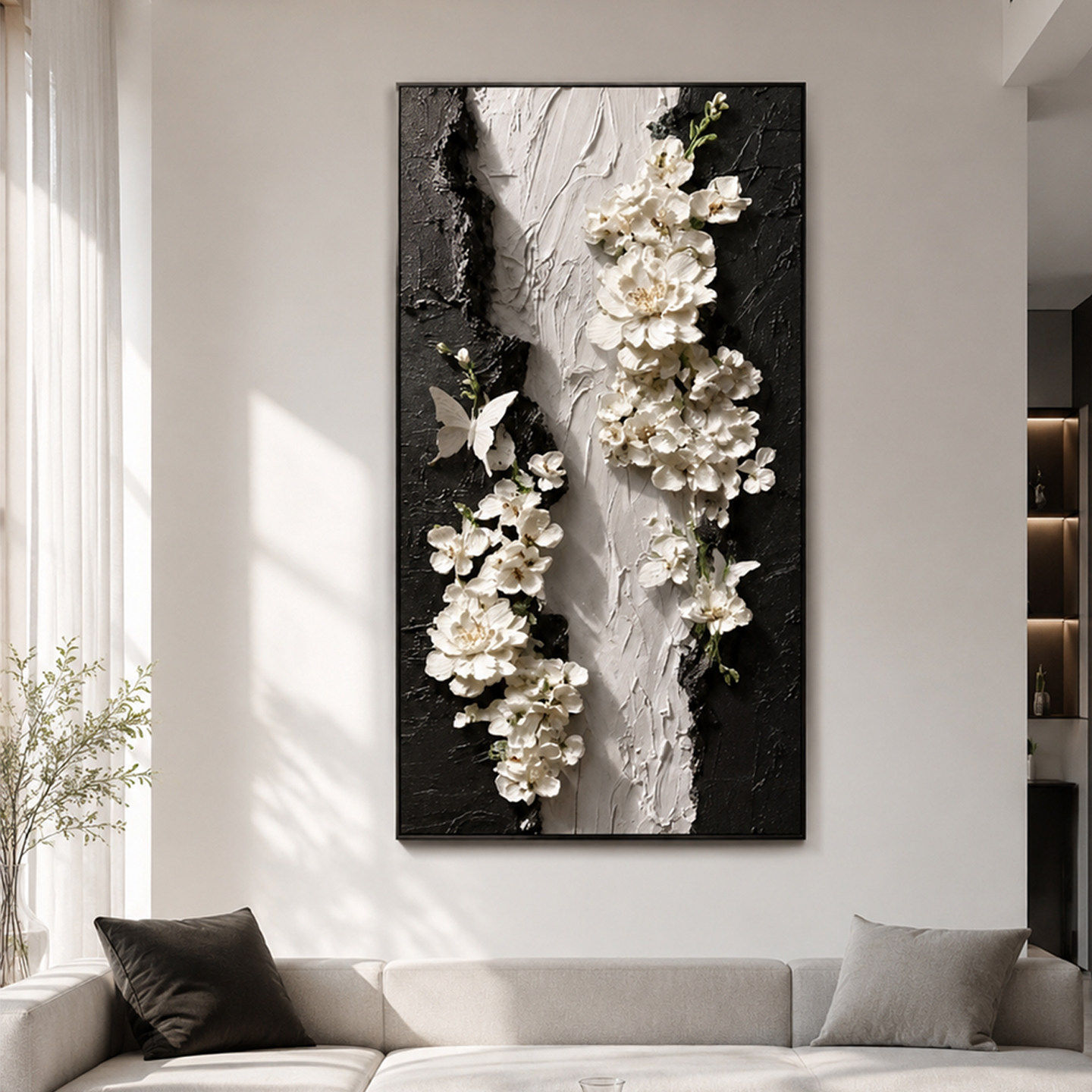 【入室生花】黑白花卉玄关装饰画轻奢客厅沙发背景墙走廊艺术挂画