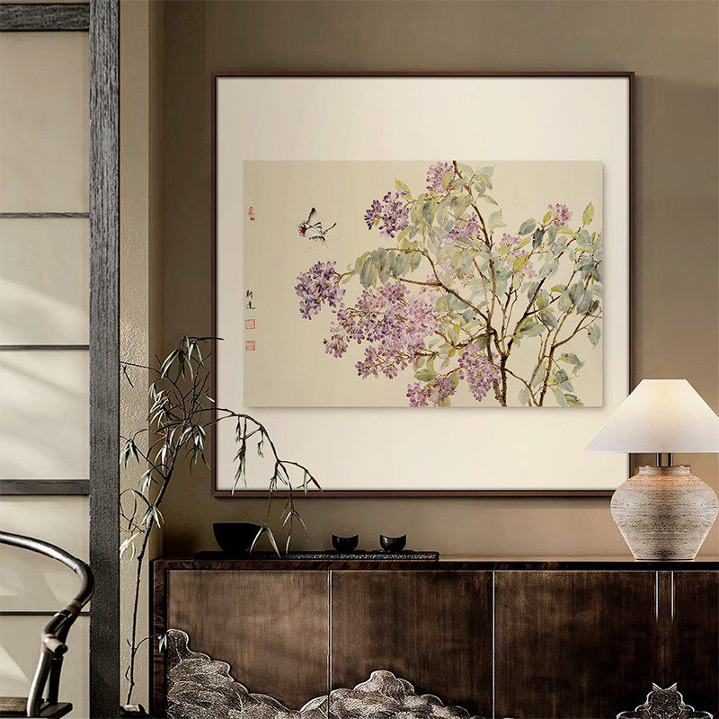 新中式风卧室书房花卉蝴蝶装饰画酒店别墅餐厅走廊过道背景墙挂画