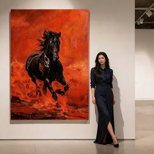 《马踏红尘》红色骏马客厅装饰画马年高级感大气壁画酒店大堂挂画