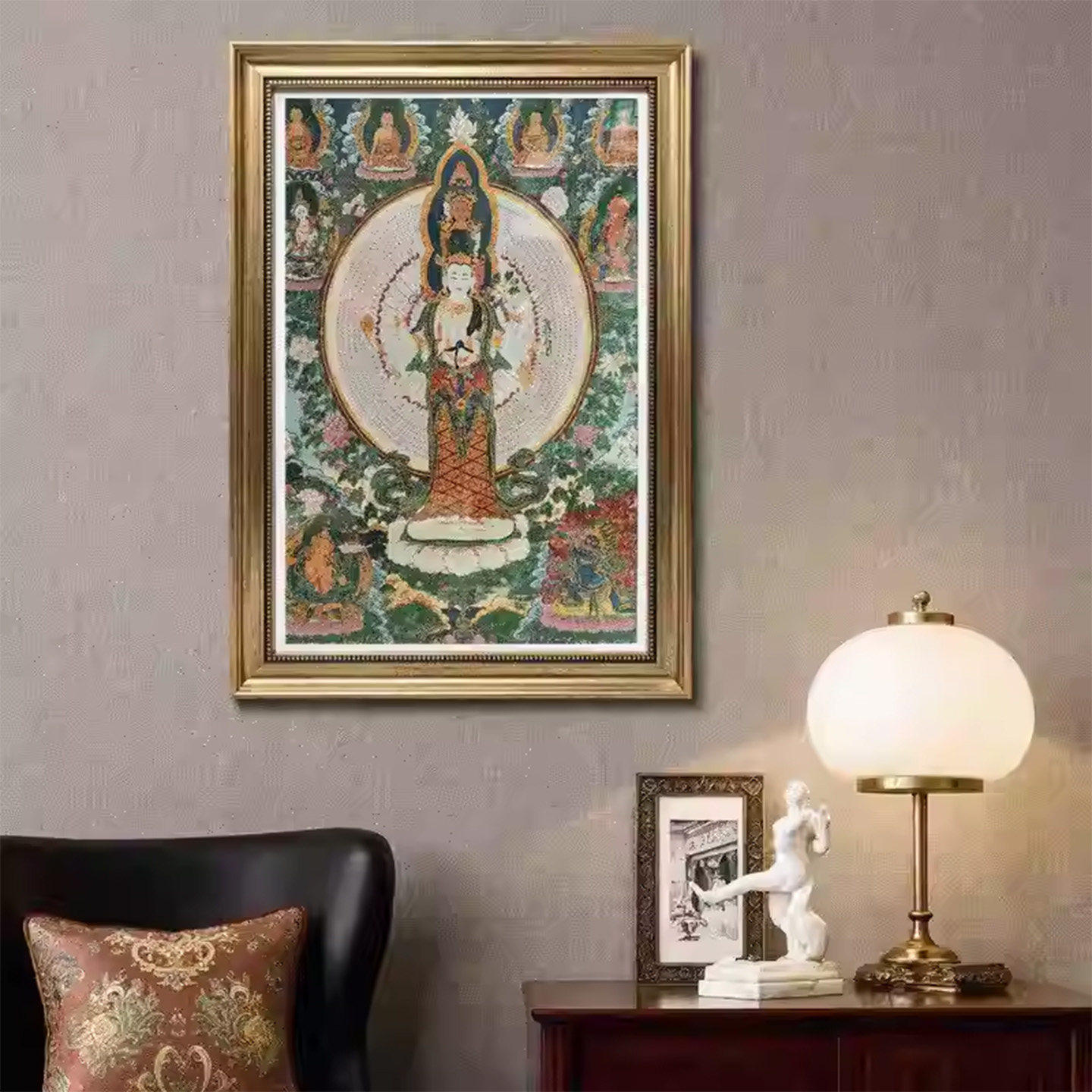 千手观音唐卡新中式玄关客厅挂画藏传民族风书房中堂屋禅意装饰画