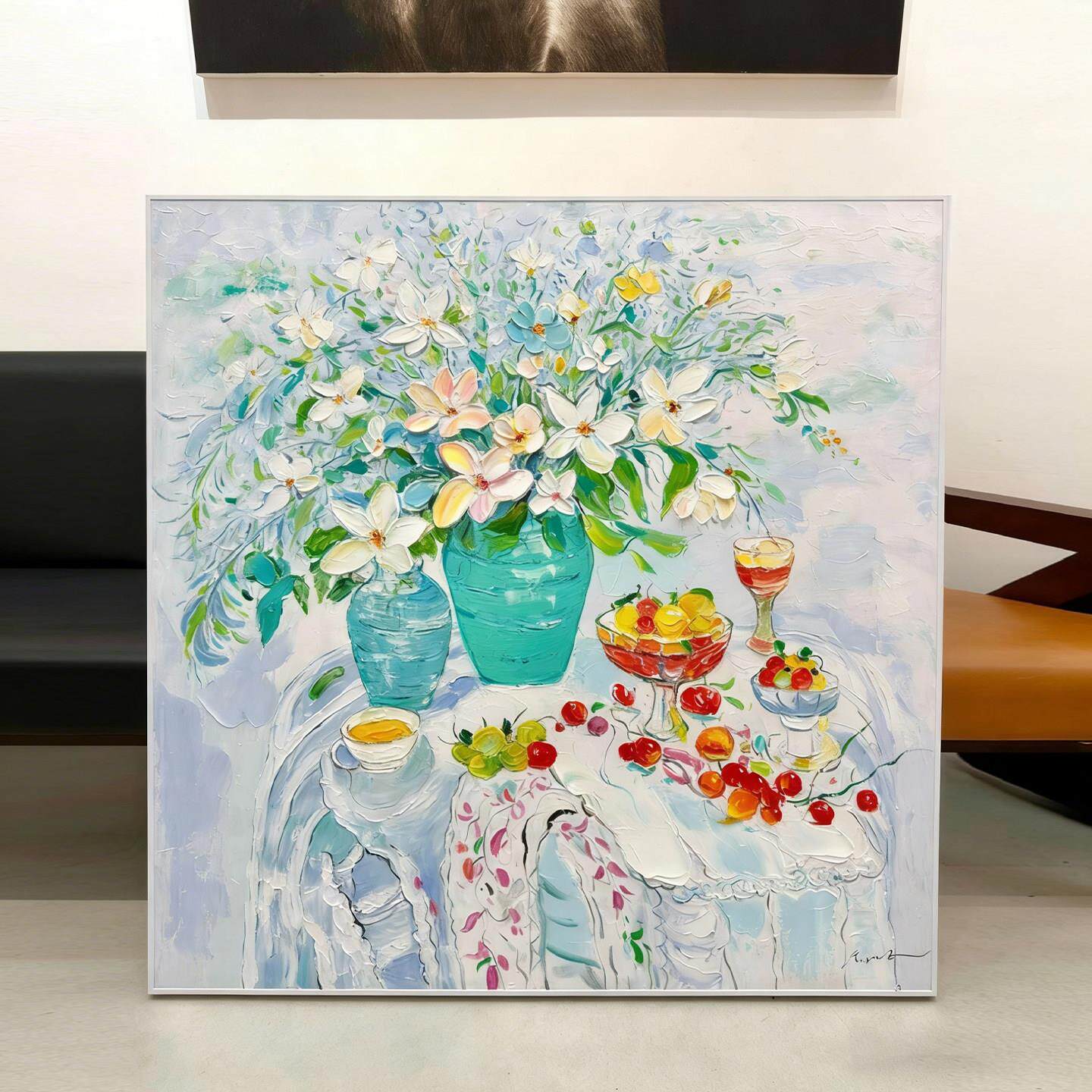 多巴胺风厚涂花卉水果装饰画艺术客厅玄关挂画系餐厅氛围壁画