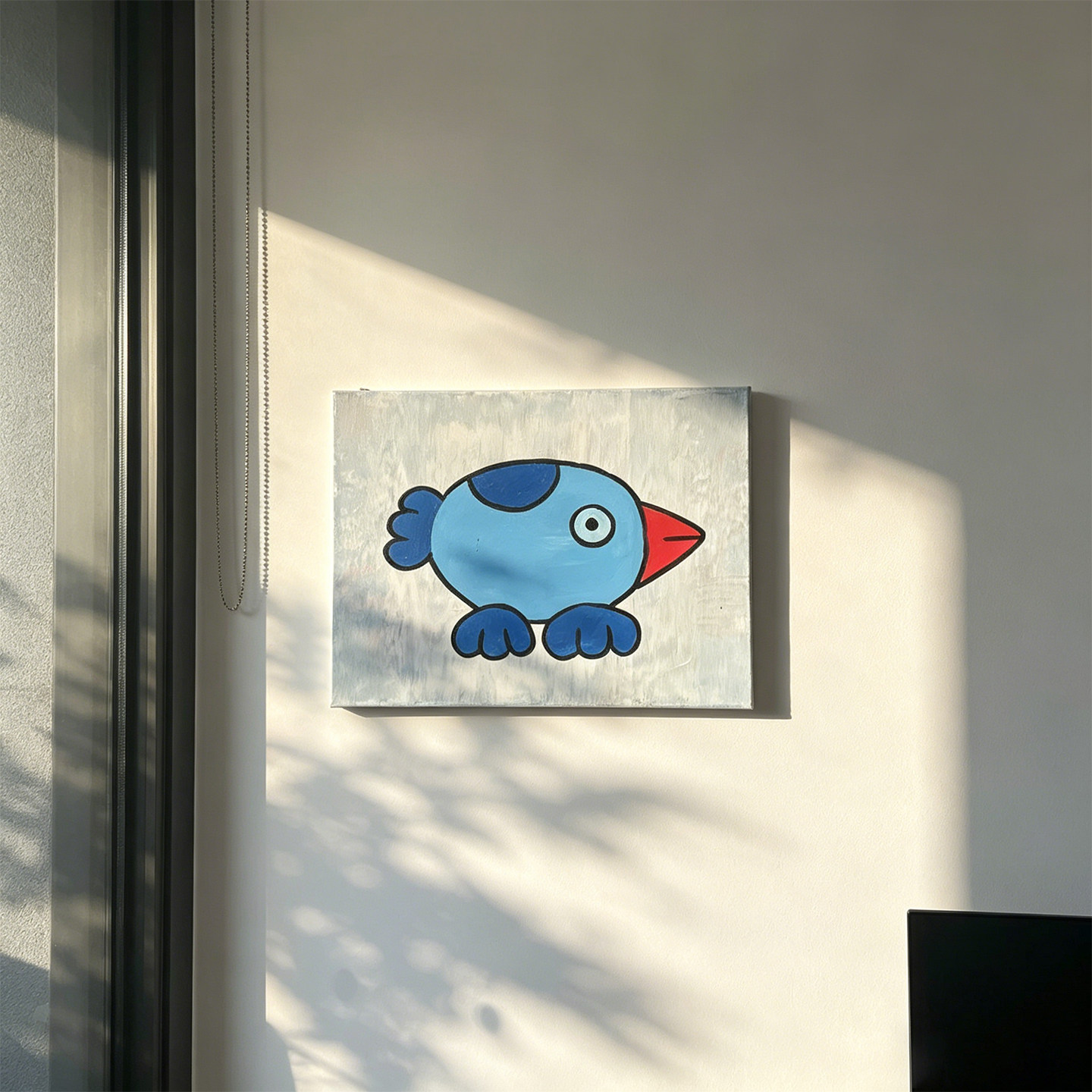 多巴胺卡通蓝鸟装饰画小众艺术儿童房挂画系卧室氛围感壁画