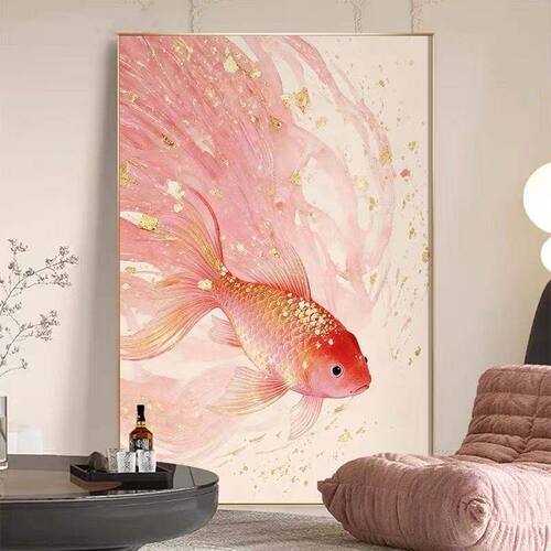 新中式金鱼锦鲤客厅沙发背景墙装饰画现代简约饭厅玄关寓意挂画
