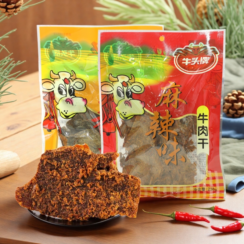 牛头牌食品贵州特产牛肉干五香味麻辣味片状型