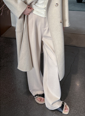 ZONOPOEM2025秋季老钱风直筒阔腿裤女高腰宽松收褶休闲裤子84601