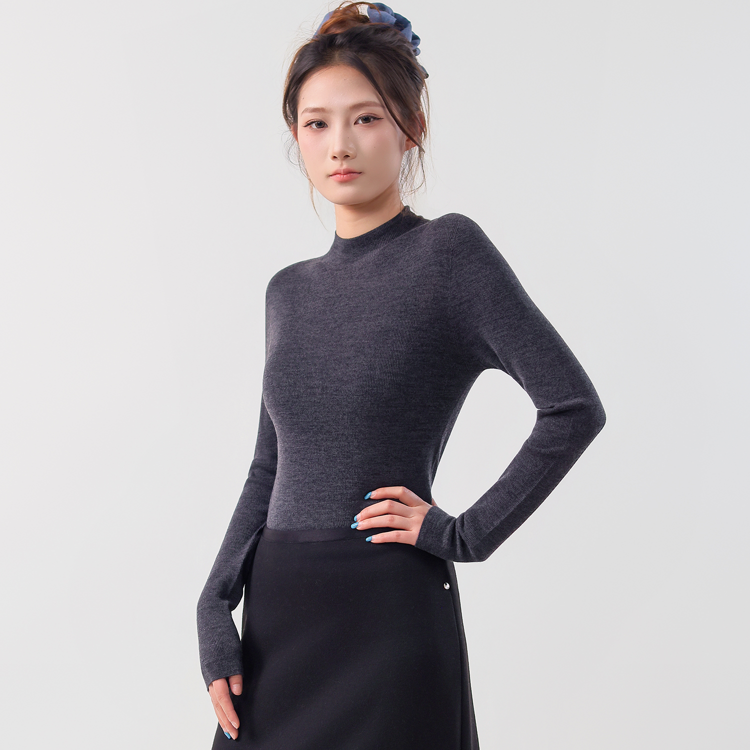 扬子纱精纺60支120S半高领羊毛衫