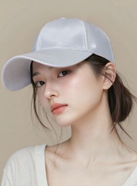 丝绸帽子女夏天韩版绸缎纯色硬顶棒球帽百搭时尚情侣鸭舌帽遮阳帽