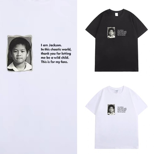 王嘉尔同款THANK YOU新单曲印花T恤萌趣复古王嘉尔小时候头贴上衣