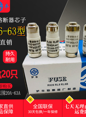 沪丰RL8B熔断器R026熔芯RO26 20A 32A 40A 50A 63A保险丝RL98 D02
