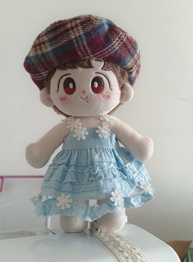 果果体娃衣博肖棉花娃娃娃衣蓝色连衣裙换装吊带裙