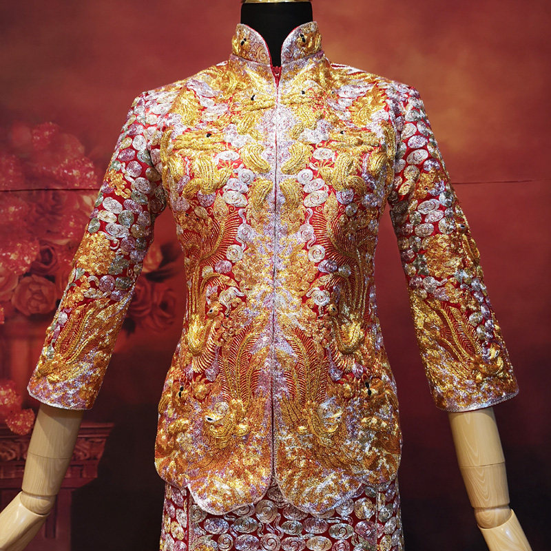 免押金银线秀禾服修身风龙凤褂