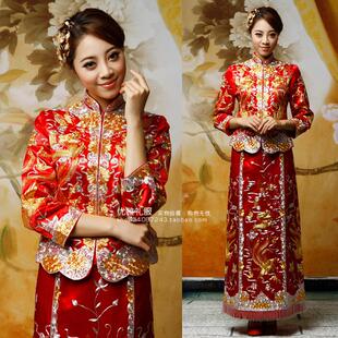 婚礼敬酒秀禾服传统手绣裙褂02 租赁中式 出租 手工绣龙凤褂小五福