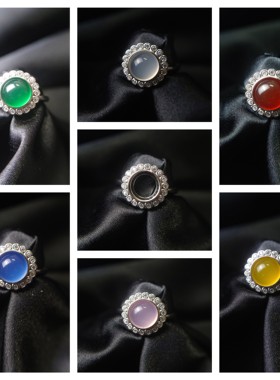 S925纯银经典女玛瑙戒指开口镶嵌