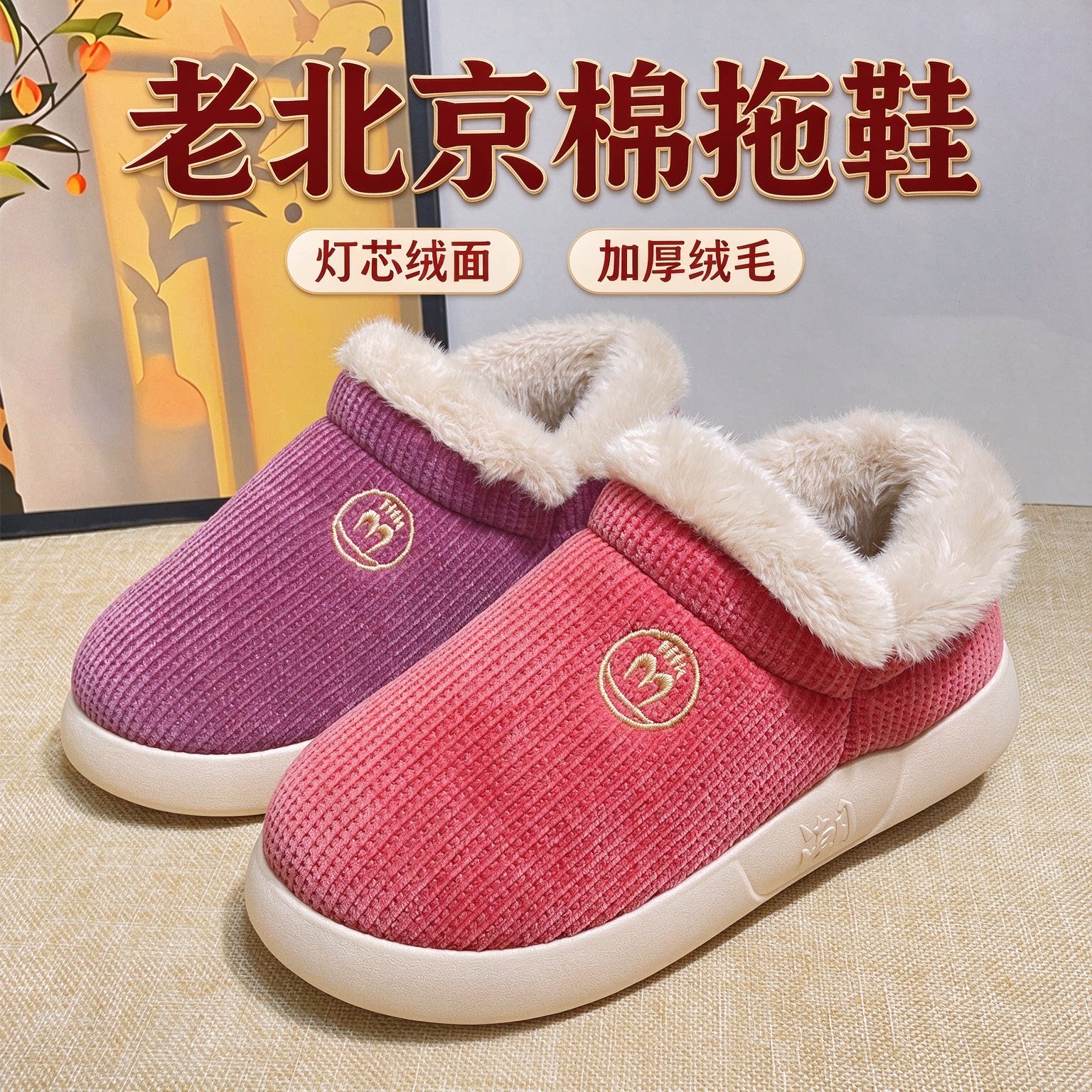 老北京布鞋中老年女棉拖鞋