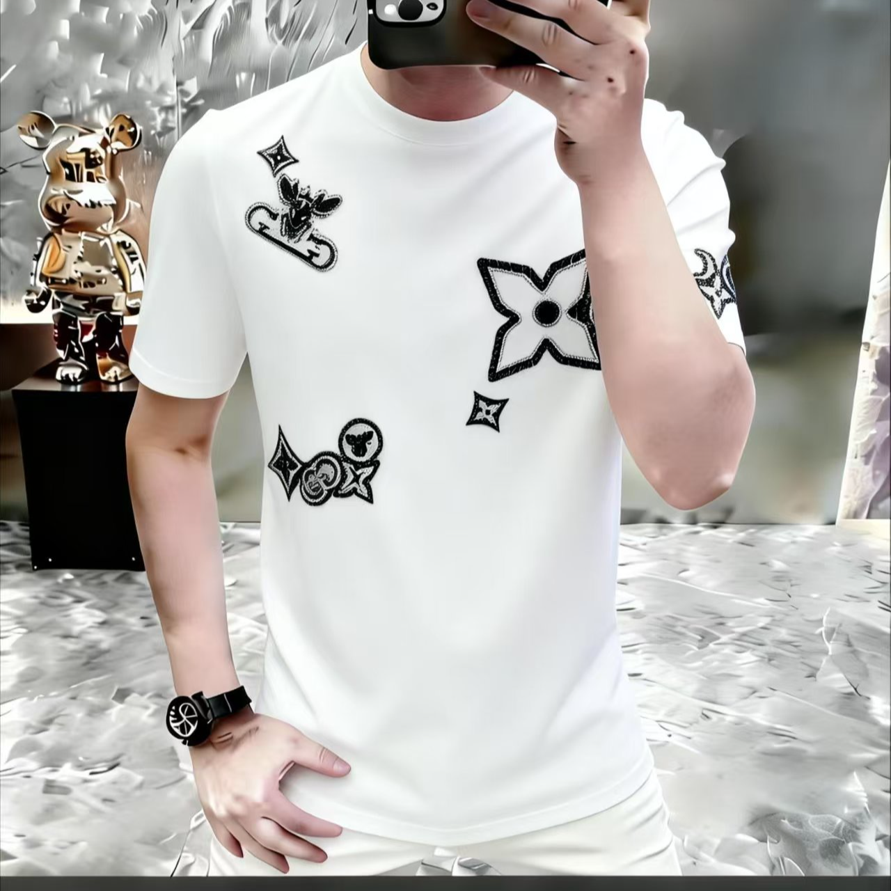 【BT6671四叶花】新款男士圆领T恤