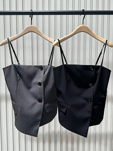 轻薄绵羊毛精纺斜裁收腰平口西服式 背心MBF2TOP019 2026夏新品 正品