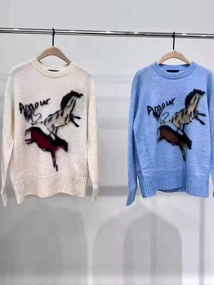 正品马年主题毛衣2026春新品含马海毛挂毛水墨感针织衫MBF1SWT026