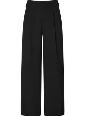 正品2024秋金属装饰扣高腰压褶长裤阔腿休闲裤宽松裤子MBC1PATT08