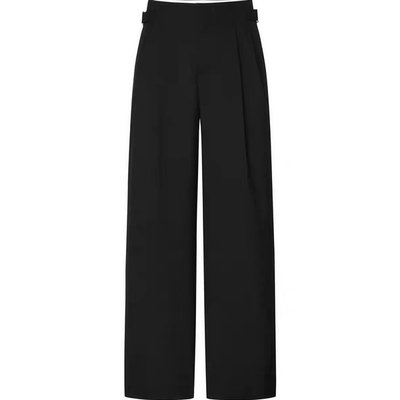 正品2024秋金属装饰扣高腰压褶长裤阔腿休闲裤宽松裤子MBC1PATT08