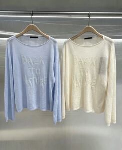 正品针织衫2026秋新品轻薄透棉麻露肩宽松罩衫挂毛标语MBF3SWT033