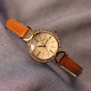 聚利时手表女学生简约复古百搭韩版 水钻小巧纤细皮带防水石英 时尚