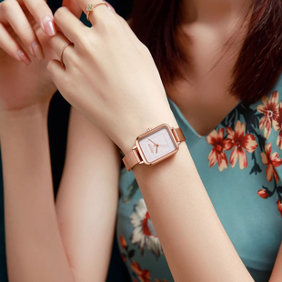 聚利时米兰网带手表女夏季新款时尚小方表防水石英女学生表腕表