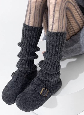 堆堆袜套白色袜子女小腿袜jk秋冬配雪地靴保暖加厚中筒针织腿套