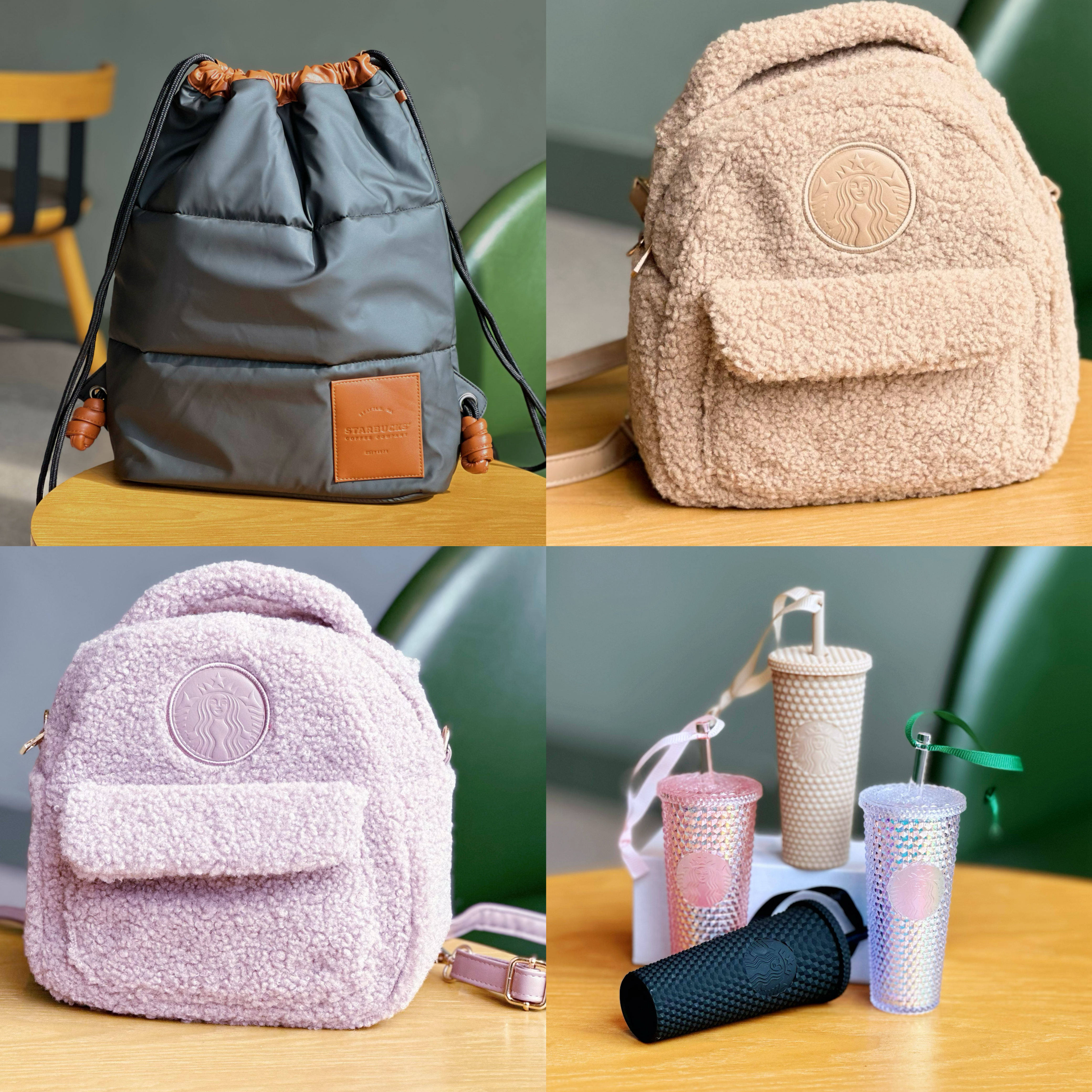 星巴克圣诞节福袋酷飒软绒毛斜跨双肩随行包雾黑炫彩闪耀迷你挂件