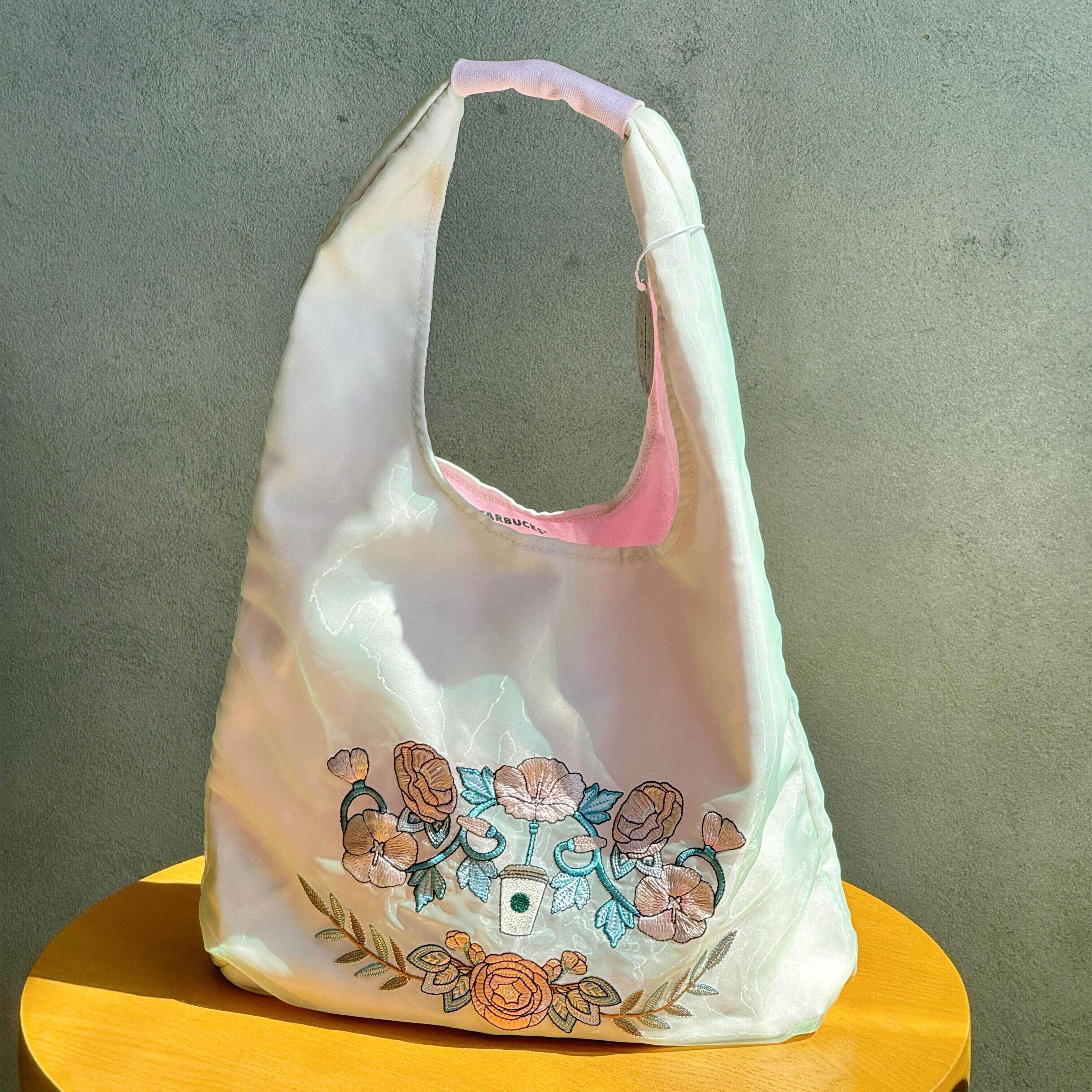 星巴克2025春日花精致优雅旅行通勤学生轻巧便携中式刺绣单肩包包