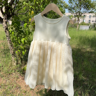 儿童莱赛尔连衣裙 童装 女童圆领纯色背心裙 夏款 软薄 清凉小裙子