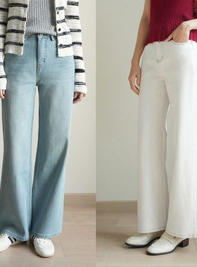 适合165以上 棉+莱赛尔女士微阔显瘦宽松直筒裤四面弹牛仔裤春k